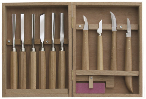 Kerbschnitzmessersatz 11 teilig Holzkiste