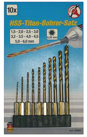 HSS-Bohrer-Satz, Titan beschichtet, 10-tlg. – Produktbild