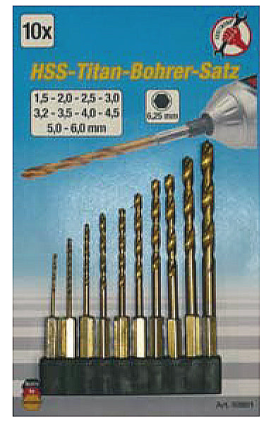 HSS-Bohrer-Satz, Titan beschichtet, 10-tlg. – Produktbild