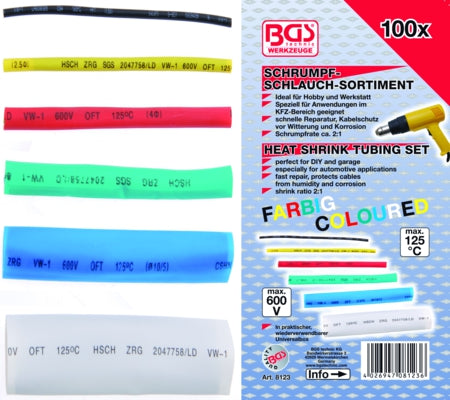 Schrumpf-Schlauch-Sortiment, farbig, 100-tlg. – Produktbild