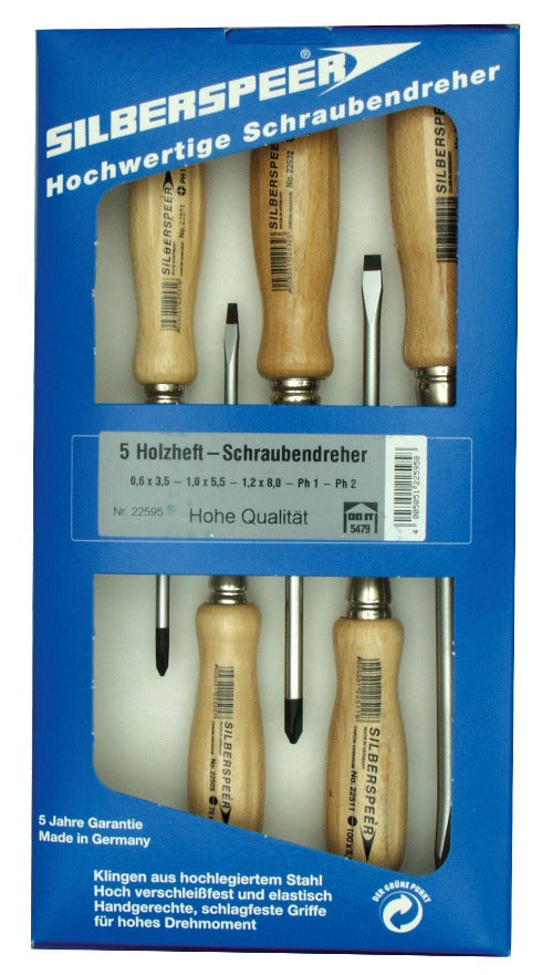 SILBERRSPEER Schraubendrehersatz Holzheft 5-tlg. Schraubendreher Silberspeer   