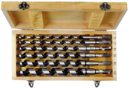 SILBERSPEER Profi Balkenbohrersatz in Holzkassette 6tlg. Balkenbohrer Silberspeer   