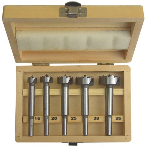 SILBERSPEER Profi Forstner-Bohrersatz, gezahnt in Holzkassette 5tlg. Forstner Silberspeer   