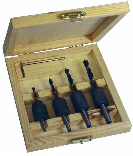 POWERCRAFT Aufstecksenkersatz in Holzkassette 4tlg. Holz-Senker Silberspeer   