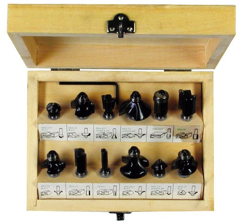 POWERCRAFT HM-Schaftfräsersatz in Holzkassette 12tlg. Schaftfräser Silberspeer   